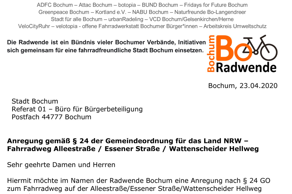 Zwei weitere GO-24-Anträge zum Ausbau des Radwege-Netzes in Bochum